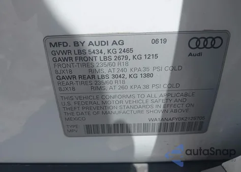 2019 Audi Q5 Premium из США, поврежденный, VIN WA1ANAFY0K2125705